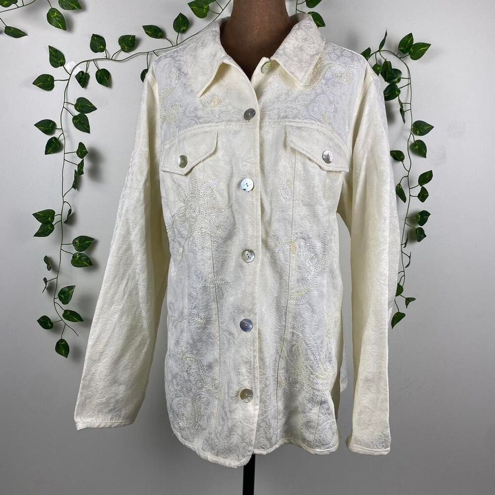 Vintage Units Cream denim jacket sequins paisley embroidery glam business rave